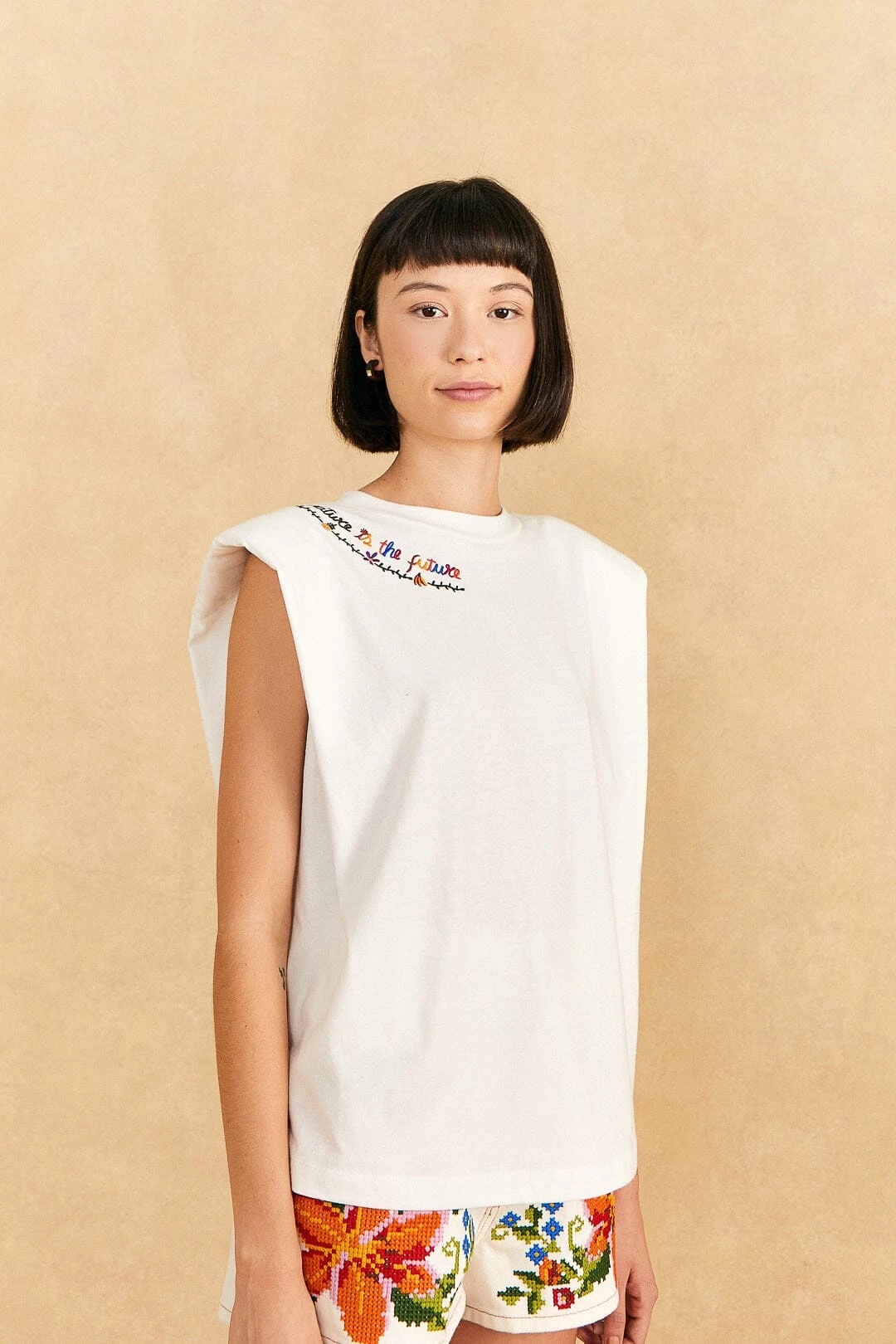 Farm Rio Nature Is The Future Embroidered Organic Cotton T-Shirt 1 Farm Rio Nature Is The Future Embroidered Organic Cotton T-Shirt