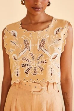 Farm Rio Sand Richelieu Sleeveless Crop Top -Colorful Wear Store 313592 03