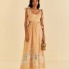 Farm Rio Sand Richelieu Sleeveless Midi Dress