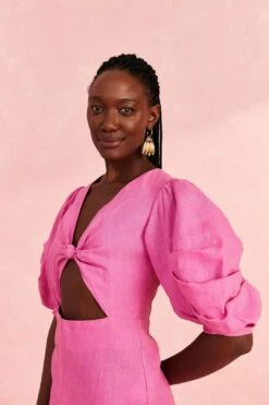 Farm Rio Pink Cut Out Short Sleeve Midi Dress -Colorful Wear Store 313597 03