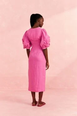 Farm Rio Pink Cut Out Short Sleeve Midi Dress -Colorful Wear Store 313597 04