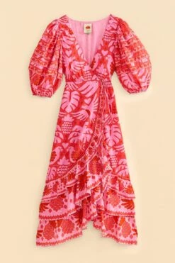 Farm Rio Red Jungle Scarf Wrap Midi Dress 9 Farm Rio Red Jungle Scarf Wrap Midi Dress -Colorful Wear Store 313599 05