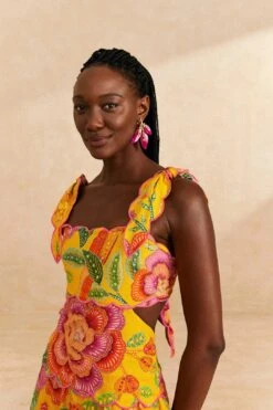 Farm Rio Yellow Macaw Bloom Midi Dress -Colorful Wear Store 313600 03