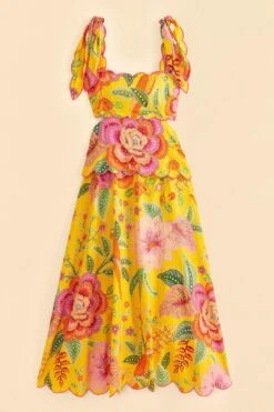 Farm Rio Yellow Macaw Bloom Midi Dress -Colorful Wear Store 313600 06
