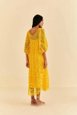 Farm Rio Yellow Guipure Midi Dress -Colorful Wear Store 313604 04