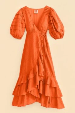 Farm Rio Orange Ruffles Midi Dress -Colorful Wear Store 313610 04