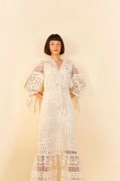 Farm Rio Off-White Morada Boa Guipure Dress