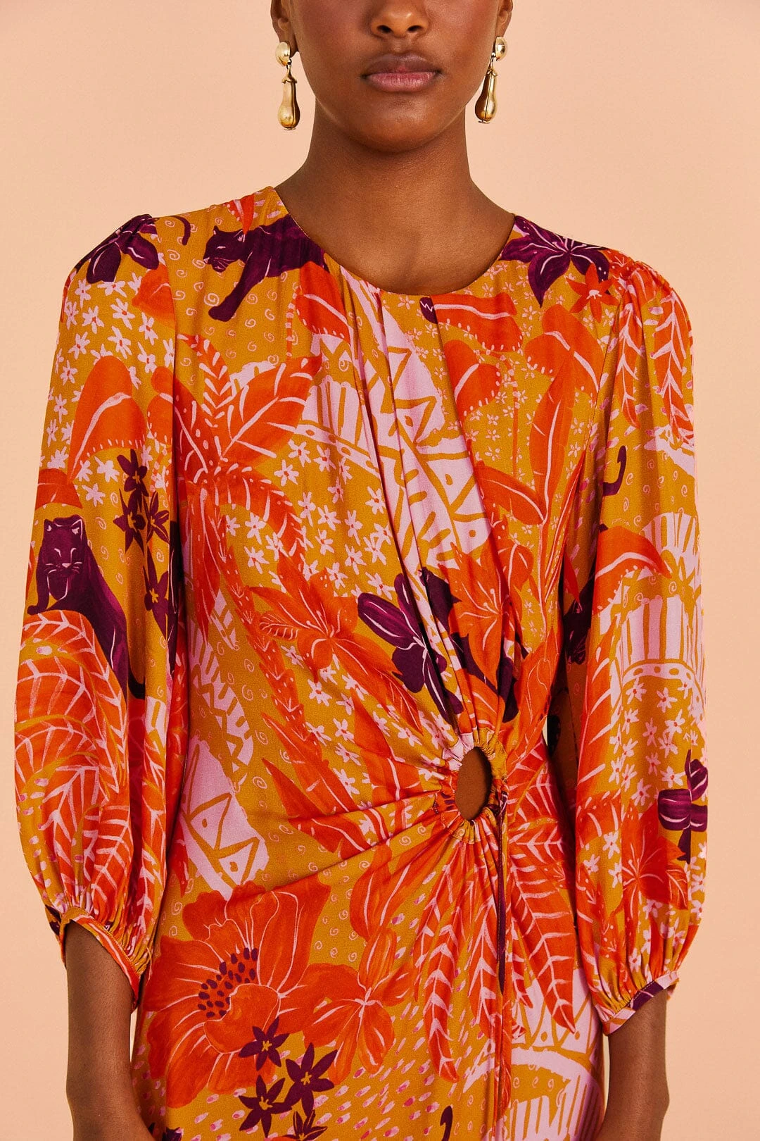 Farm Rio Beige Jungle Panther Lenzing™ Ecovero™ Viscose Midi Dress 3 Farm Rio Beige Jungle Panther Lenzing™ Ecovero™ Viscose Midi Dress - Image 3