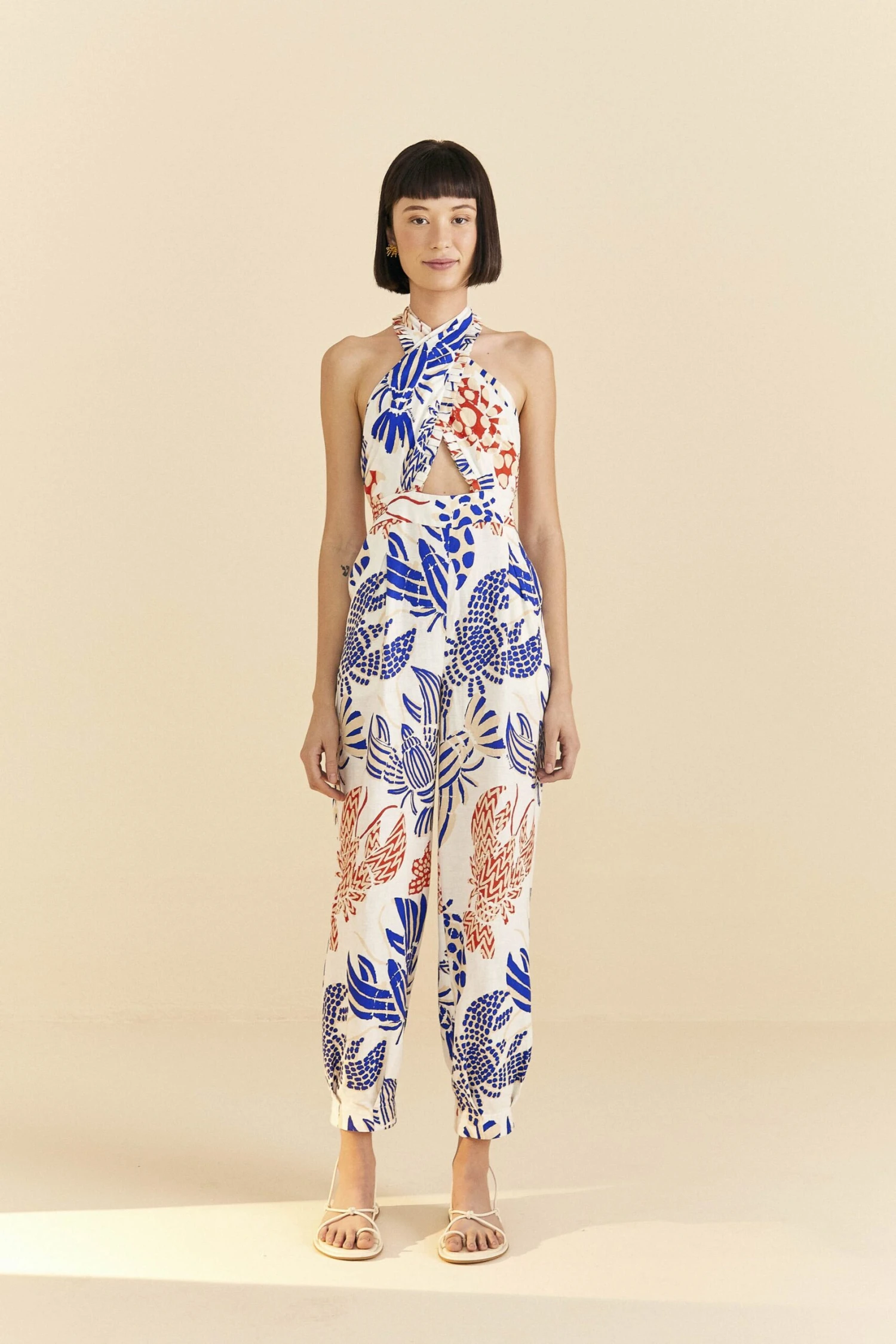 Farm Rio Off-White Mixed Lobsters Jumpsuit 2 Farm Rio Off-White Mixed Lobsters Jumpsuit - Image 2