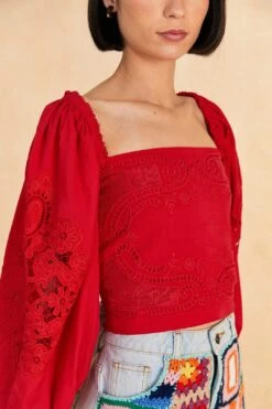 Farm Rio Red Lace Blouse 8 Farm Rio Red Lace Blouse -Colorful Wear Store 313682 03