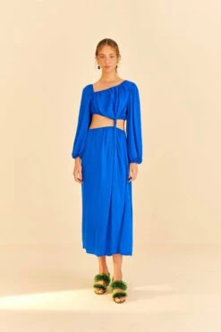 Farm Rio Blue Viscose Satin Midi Dress 6 Farm Rio Blue Viscose Satin Midi Dress -Colorful Wear Store 313815 01