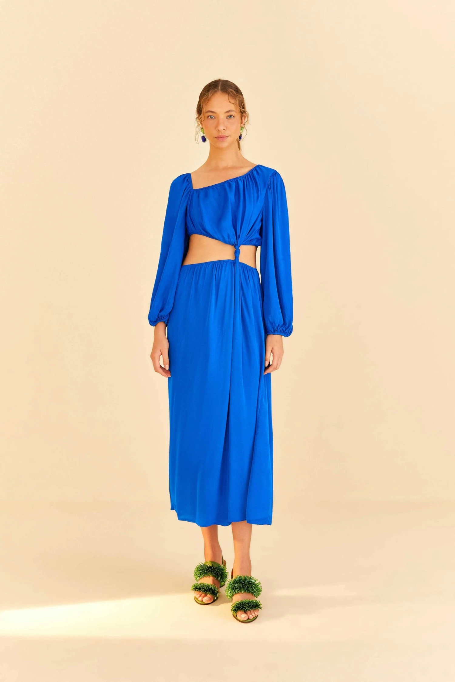 Farm Rio Blue Viscose Satin Midi Dress 2 Farm Rio Blue Viscose Satin Midi Dress - Image 2