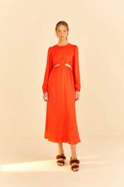 Farm Rio Red Viscose Satin Midi Dress -Colorful Wear Store 313816 01