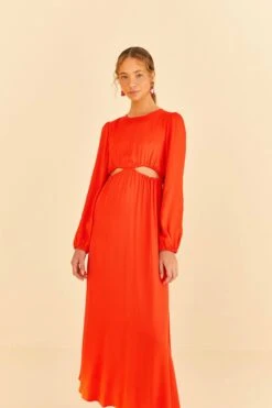 Farm Rio Red Viscose Satin Midi Dress