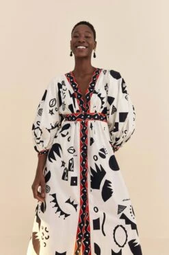 Farm Rio Off-White Pitta Soul Puff Sleeve Midi Dress 8 Farm Rio Off-White Pitta Soul Puff Sleeve Midi Dress -Colorful Wear Store 314083 03