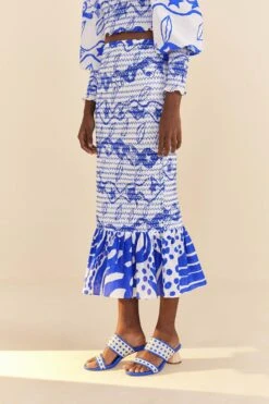 Farm Rio Off-White Pitta Waves Smocked Midi Skirt -Colorful Wear Store 314084 03
