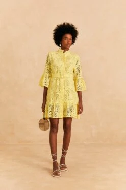 Farm Rio Light Yellow Palm Tree Mini Dress