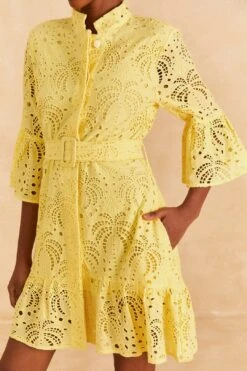 Farm Rio Light Yellow Palm Tree Mini Dress -Colorful Wear Store 314107 03