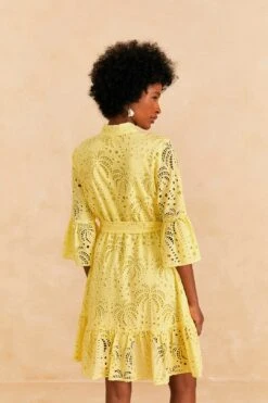 Farm Rio Light Yellow Palm Tree Mini Dress -Colorful Wear Store 314107 04