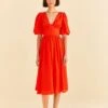 Farm Rio Red Short Sleeves Midi Dress
