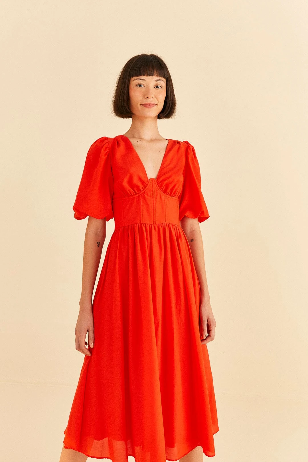 Farm Rio Red Short Sleeves Midi Dress 2 Farm Rio Red Short Sleeves Midi Dress - Image 2