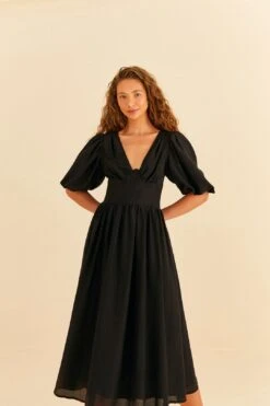 Farm Rio Black Short Sleeves Midi Dress -Colorful Wear Store 314512 04