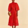 Farm Rio Red Guipure Cut Out Midi Dress