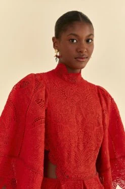 Farm Rio Red Guipure Cut Out Midi Dress 11 Farm Rio Red Guipure Cut Out Midi Dress -Colorful Wear Store 314516 03