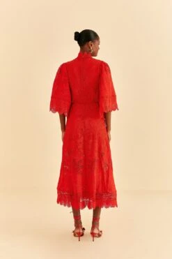 Farm Rio Red Guipure Cut Out Midi Dress 12 Farm Rio Red Guipure Cut Out Midi Dress -Colorful Wear Store 314516 04