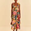 Farm Rio Yellow Painted Flowers Layered Maxi Dress