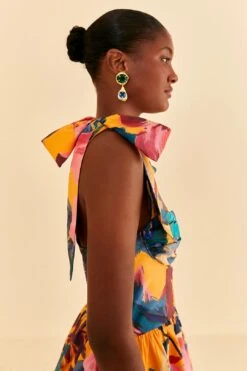 Farm Rio Yellow Painted Flowers Layered Maxi Dress -Colorful Wear Store 314752 03