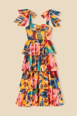 Farm Rio Yellow Painted Flowers Layered Maxi Dress -Colorful Wear Store 314752 07