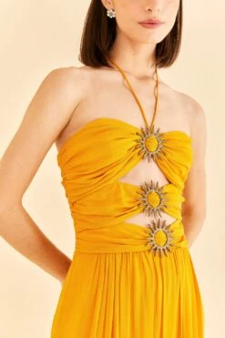 Farm Rio Yellow Sleeveless Maxi Dress With Sun Buckle -Colorful Wear Store 314753 03