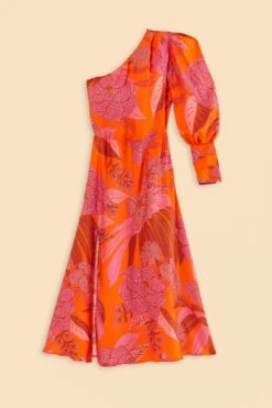 Farm Rio Red Dewdrop Floral One Shoulder Midi Dress -Colorful Wear Store 314754 05