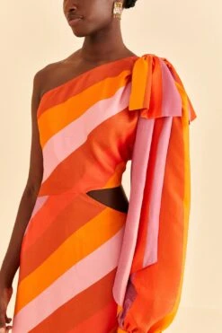 Farm Rio Party Stripes Multicolor One Shoulder Maxi Dress -Colorful Wear Store 314757 03