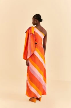 Farm Rio Party Stripes Multicolor One Shoulder Maxi Dress -Colorful Wear Store 314757 04