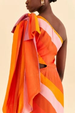 Farm Rio Party Stripes Multicolor One Shoulder Maxi Dress -Colorful Wear Store 314757 05