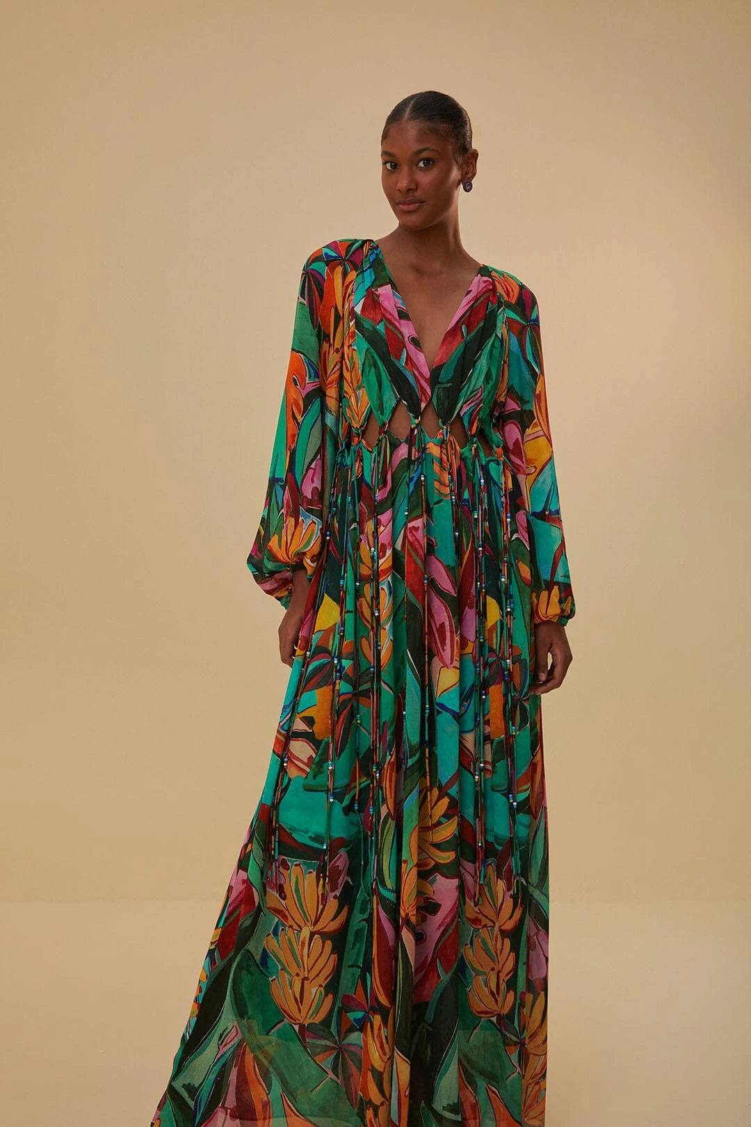 Farm Rio Banana Foliage V Neckline Maxi Dress 2 Farm Rio Banana Foliage V Neckline Maxi Dress - Image 2