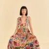 Farm Rio Off-White Tropical Yard Sleeveless Midi Dress