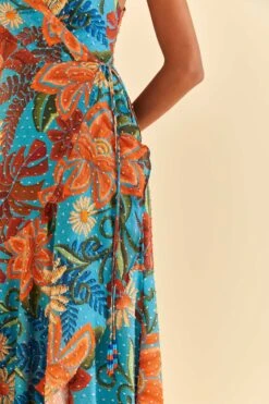 Farm Rio Blue Flower Dream Sleeveless Midi Dress -Colorful Wear Store 315953 03