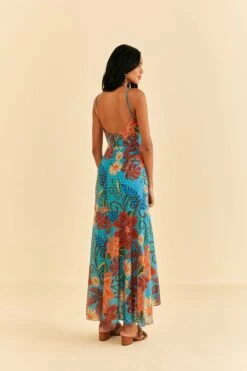 Farm Rio Blue Flower Dream Sleeveless Midi Dress -Colorful Wear Store 315953 04