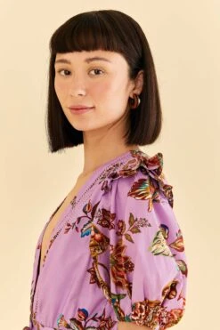 Farm Rio Lilac Floral Monkey Short Sleeve Romper 7 Farm Rio Lilac Floral Monkey Short Sleeve Romper -Colorful Wear Store 315954 03