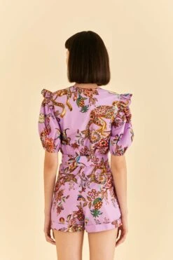Farm Rio Lilac Floral Monkey Short Sleeve Romper 8 Farm Rio Lilac Floral Monkey Short Sleeve Romper -Colorful Wear Store 315954 04