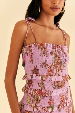 Farm Rio Lilac Floral Monkey Smocked Mini Dress -Colorful Wear Store 315956 03