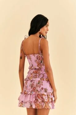 Farm Rio Lilac Floral Monkey Smocked Mini Dress -Colorful Wear Store 315956 04