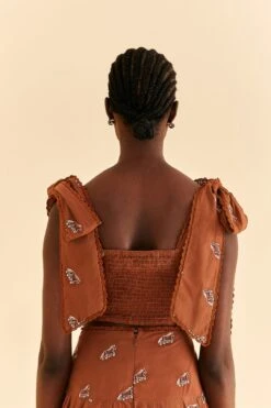 Farm Rio Caramel Embroidered Horses Crop Top -Colorful Wear Store 315964 04