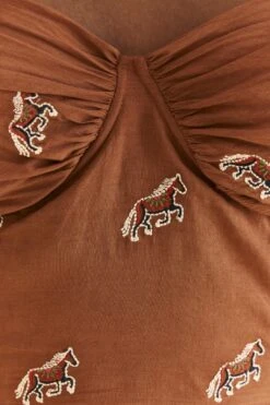 Farm Rio Caramel Embroidered Horses Crop Top -Colorful Wear Store 315964 05