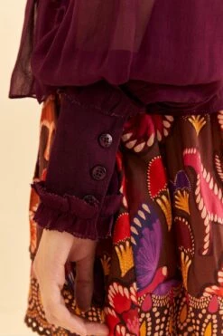 Farm Rio Burgundy Ruffle High Neck Blouse -Colorful Wear Store 315975 05