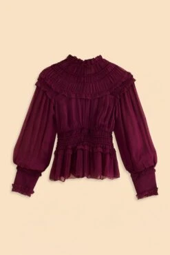 Farm Rio Burgundy Ruffle High Neck Blouse -Colorful Wear Store 315975 08
