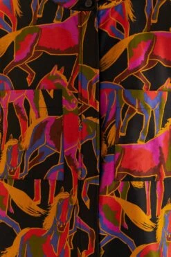Farm Rio Black Wild Horses Maxi Shirt -Colorful Wear Store 315994 05